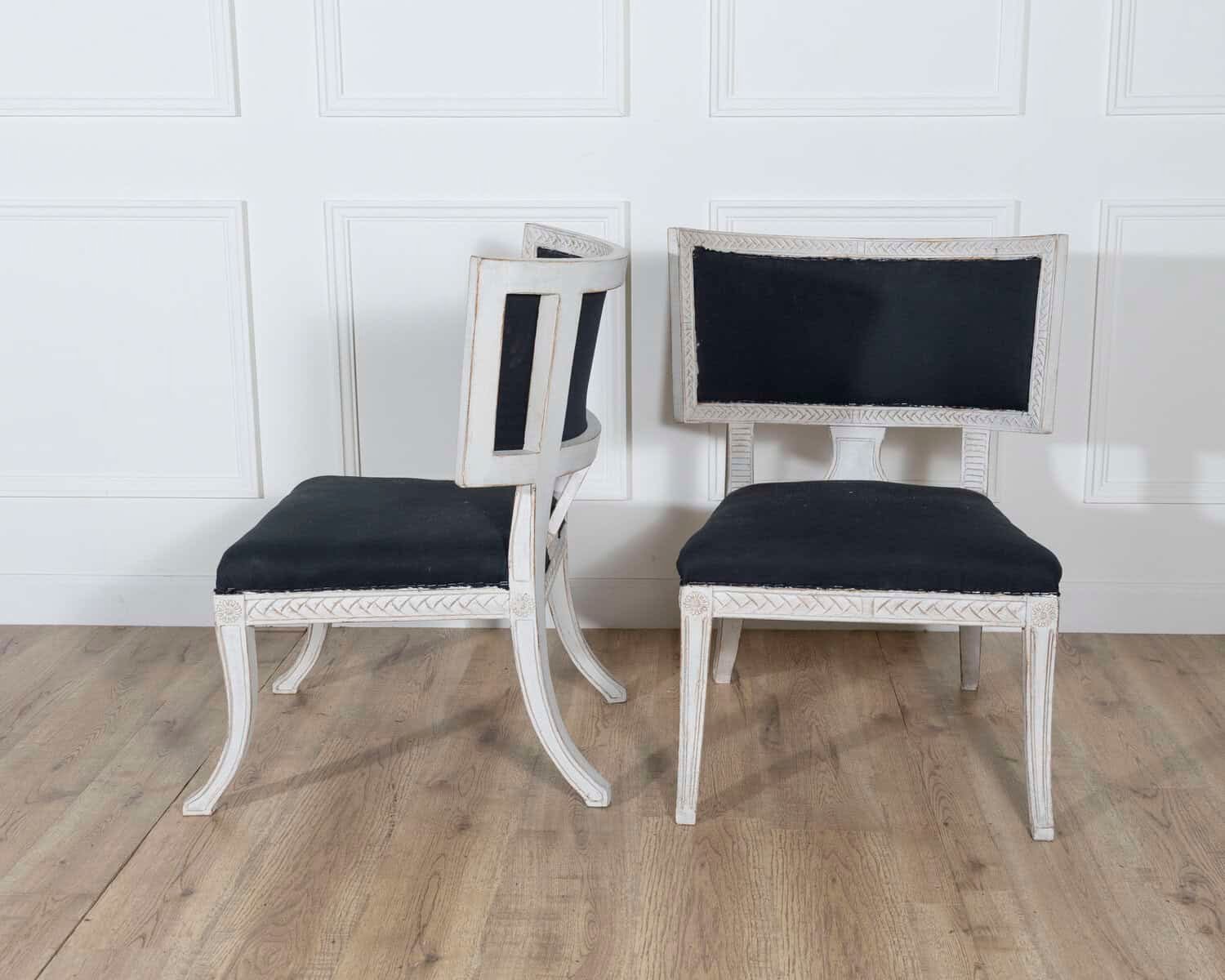 Pair of Swedish Gustavian-Style Chairs with Dark Blue Upholstery - JAA