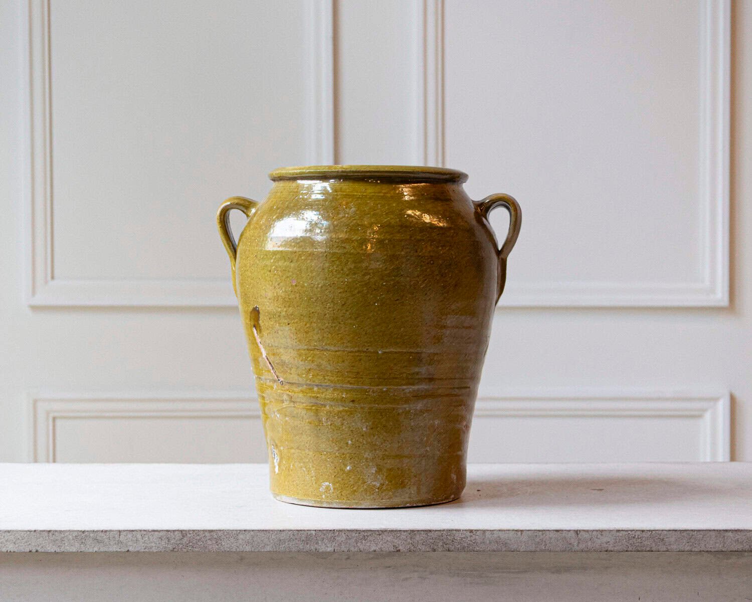 19th Century Spanish Terracotta Jar with Green Glaze and Handles - JAA