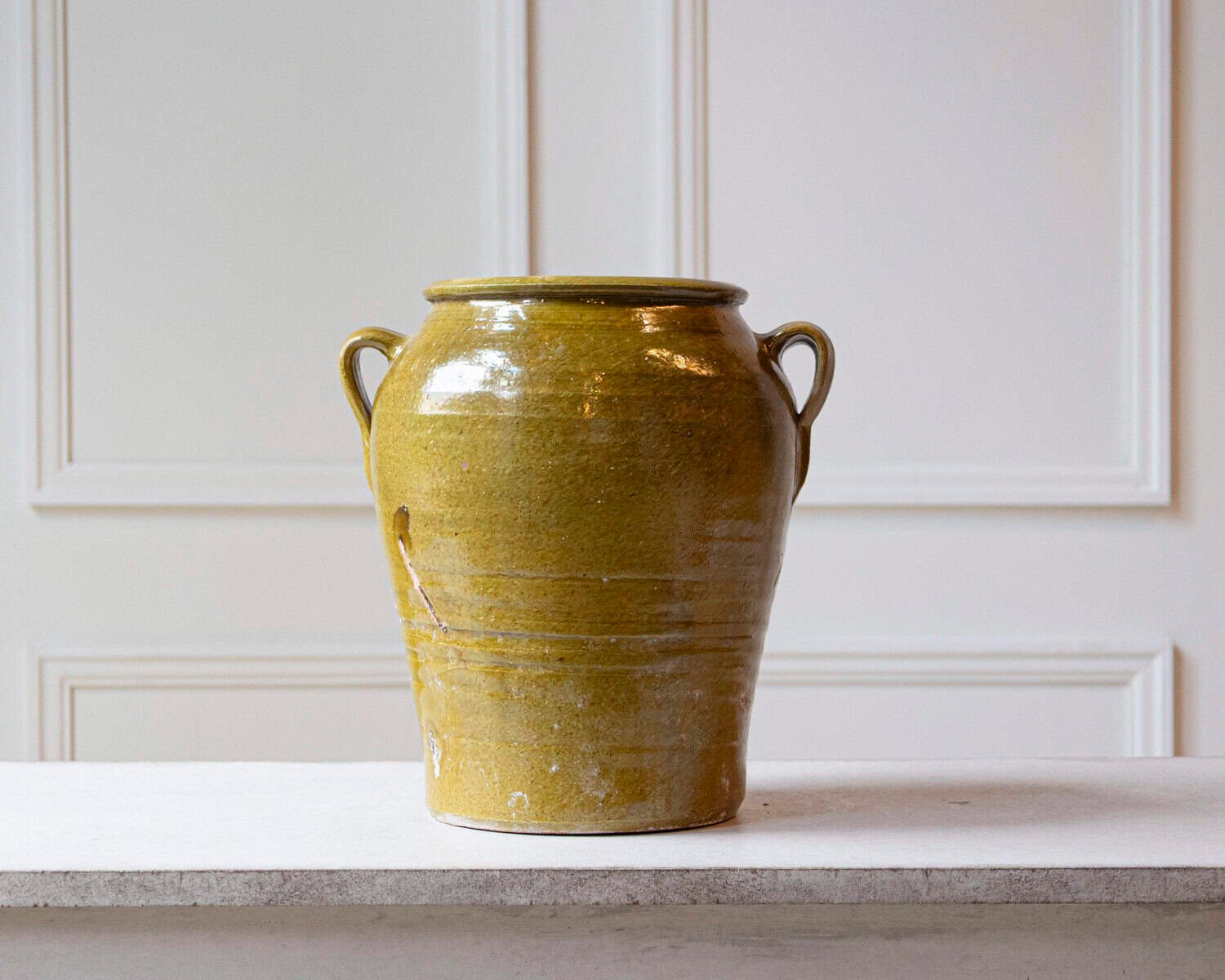 19th Century Spanish Terracotta Jar with Green Glaze and Handles - JAA