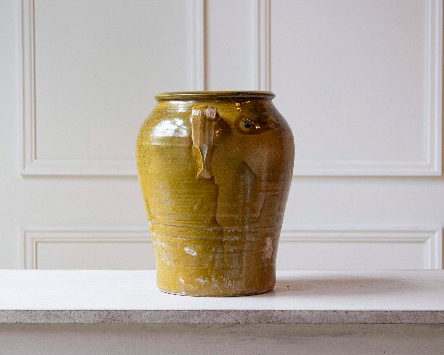 19th Century Spanish Terracotta Jar with Green Glaze and Handles - JAA