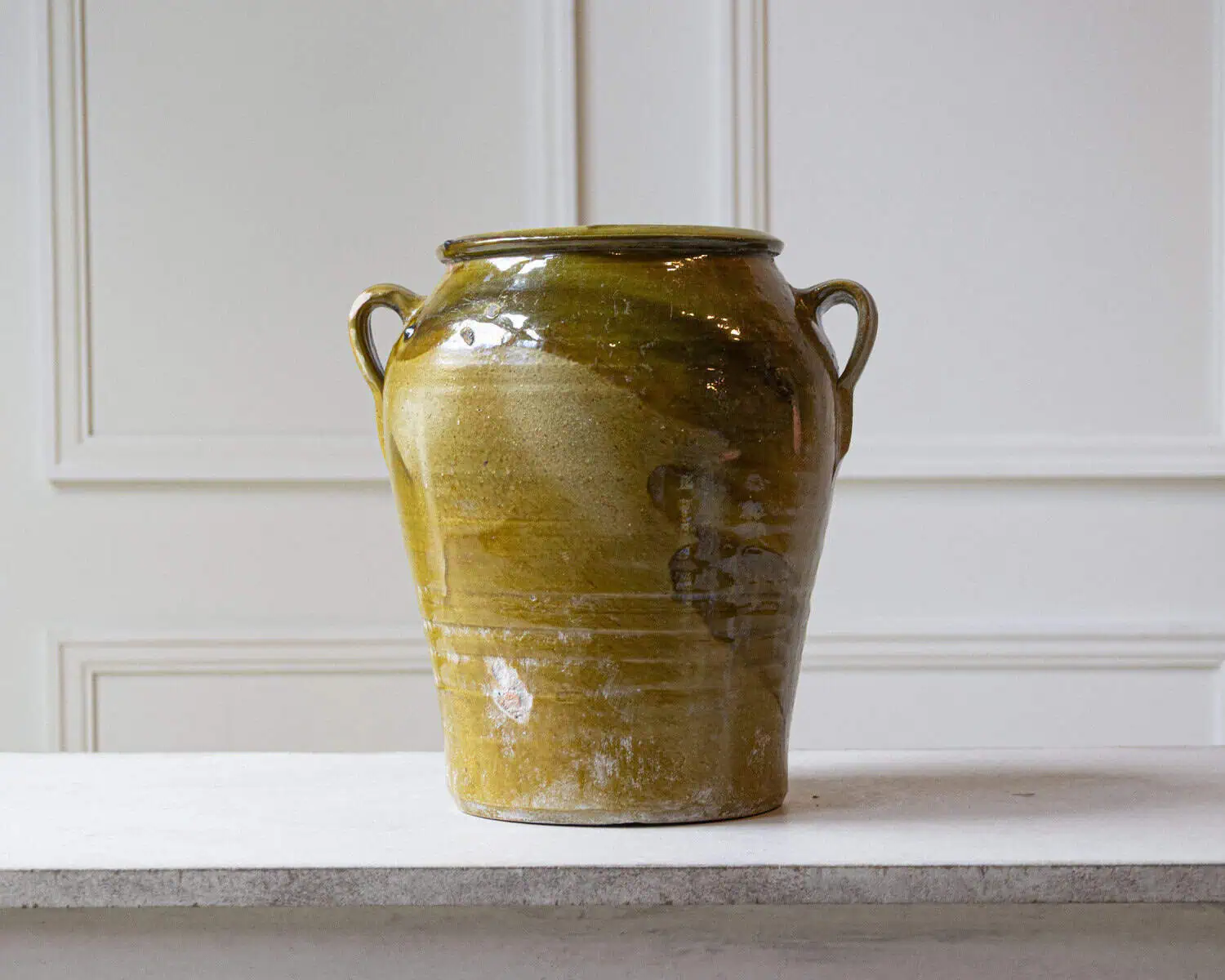 19th Century Spanish Terracotta Jar with Green Glaze and Handles - JAA
