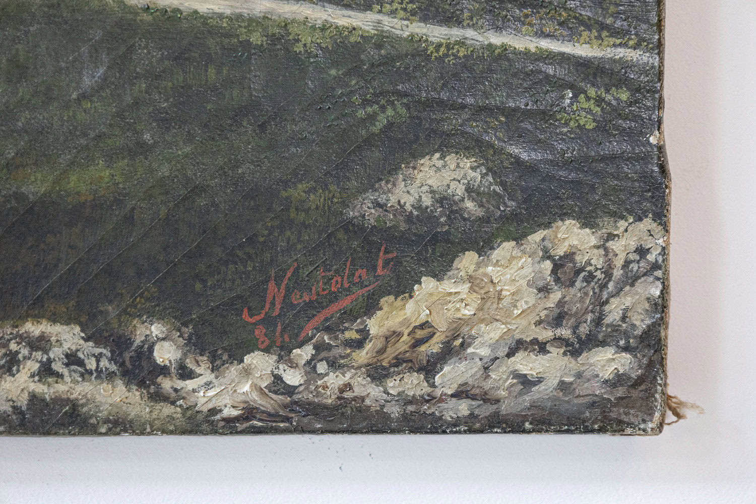 French 19th Century Oil on Canvas Hamlet Painting with Circular Fountain - JAA