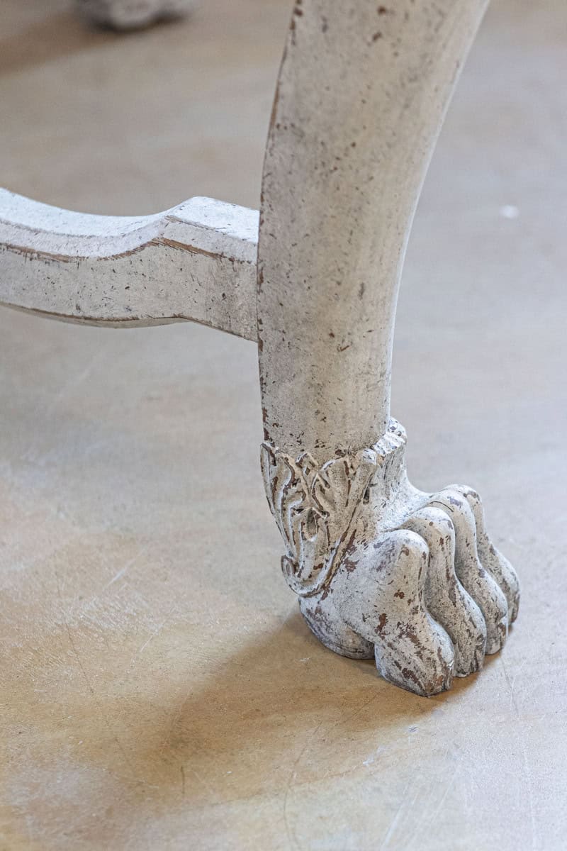 Swedish 1850s Painted Center Table with Carved Volutes and Cross Stretcher - JAA