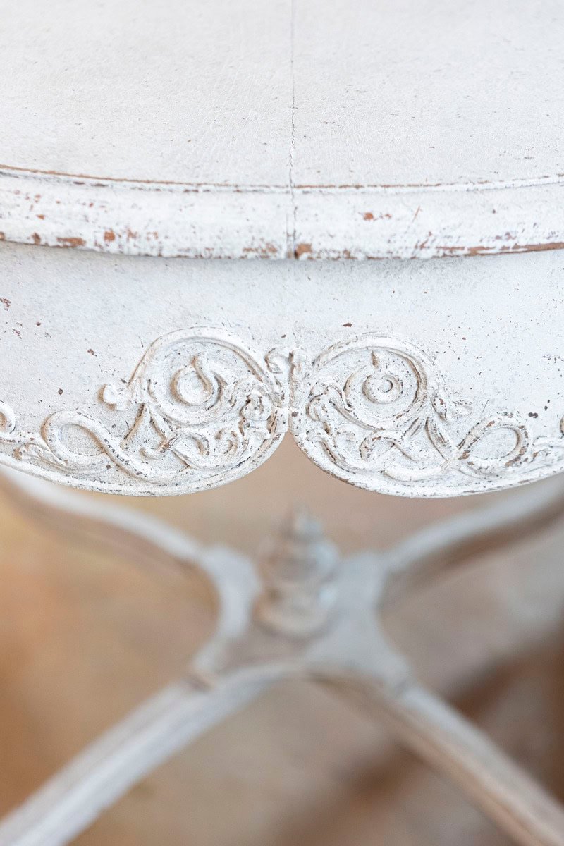 Swedish 1850s Painted Center Table with Carved Volutes and Cross Stretcher - JAA
