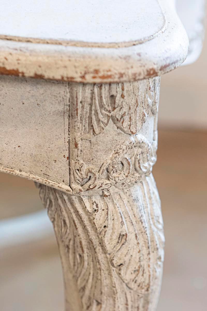 Swedish 1850s Painted Center Table with Carved Volutes and Cross Stretcher - JAA