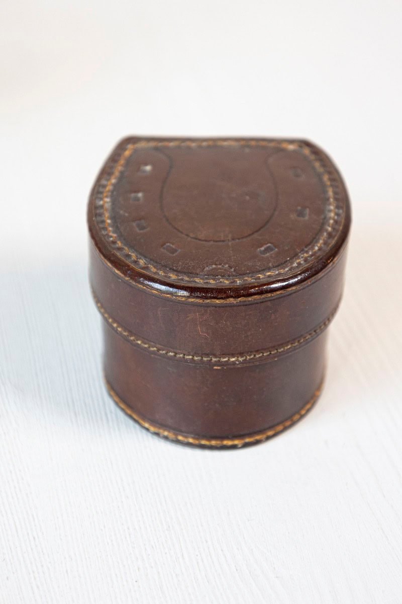 English Victorian Period 19th Century Brown Leather Case with Button Box - JAA