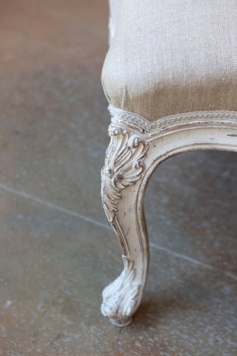 Swedish 19th Century Rococo Style Painted Upholstered Stool with Carved Shells - JAA