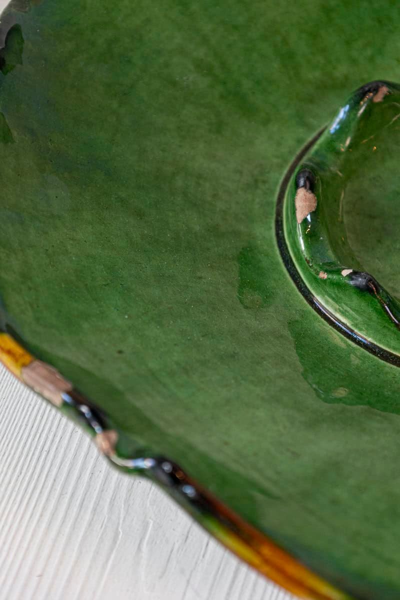 French Provincial 1850s Green Glazed Hors d Ouvres Dish with Scalloped Edges - JAA