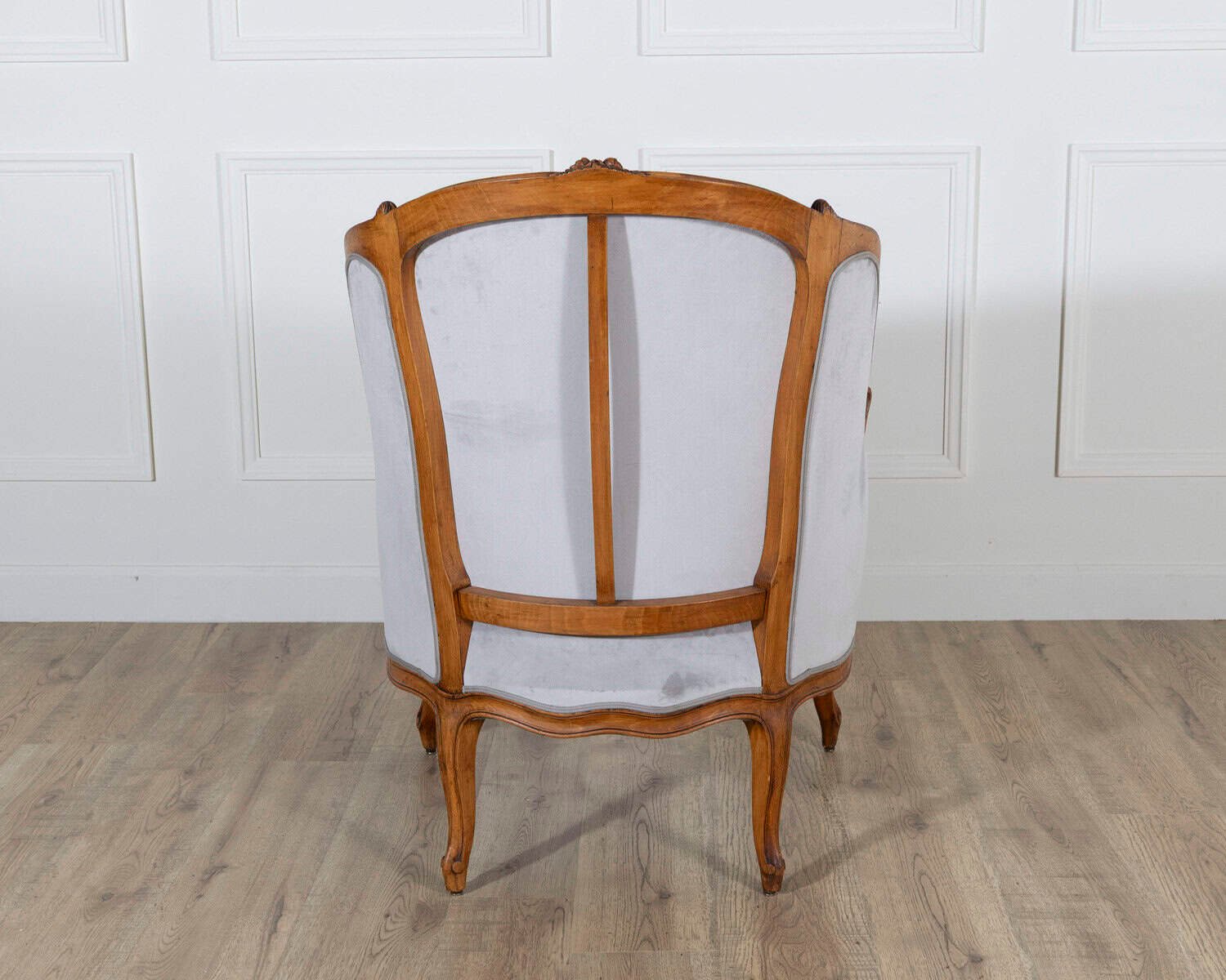 Pair of Louis XV-Style Beech Gondola Armchairs in Gray Velvet, 20th Century - JAA