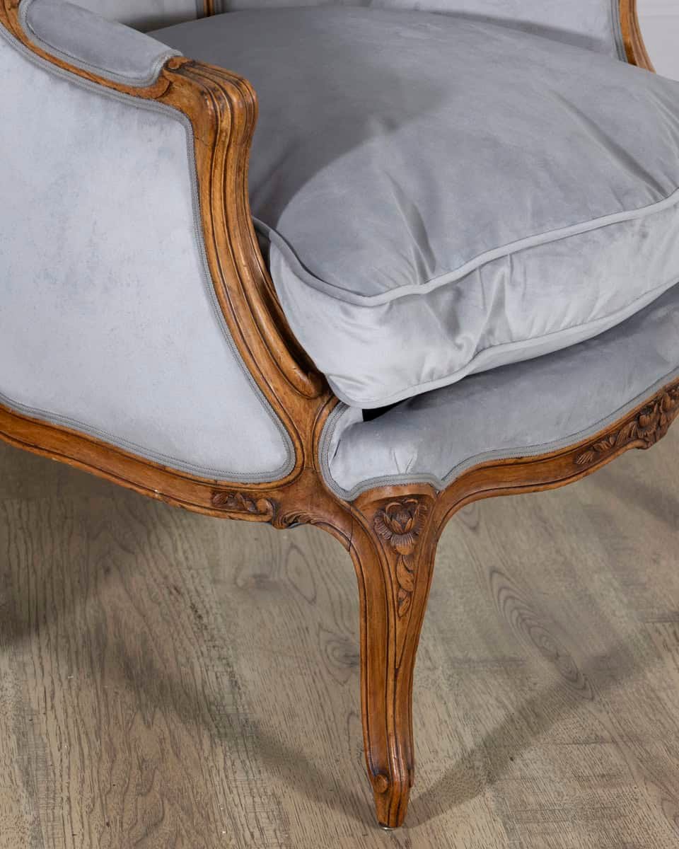 Pair of Louis XV-Style Beech Gondola Armchairs in Gray Velvet, 20th Century - JAA