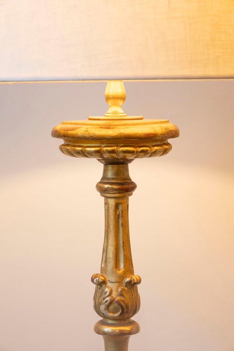 19th Century French Giltwood Table Lamp with Ornate Carved Base - JAA