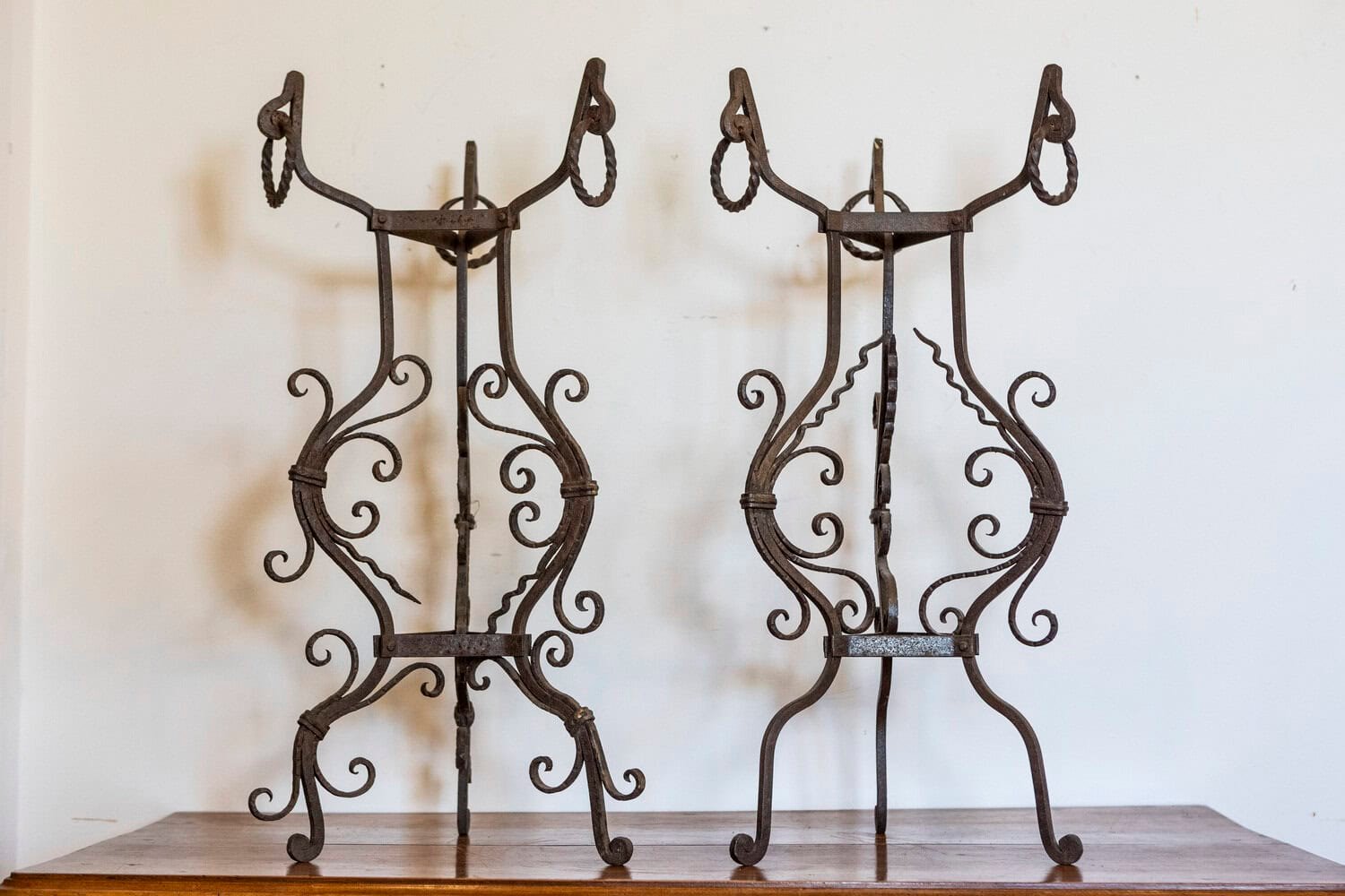 Pair of Italian Wrought-Iron Plant Stands with Scrolling Motifs, circa 1900 - JAA