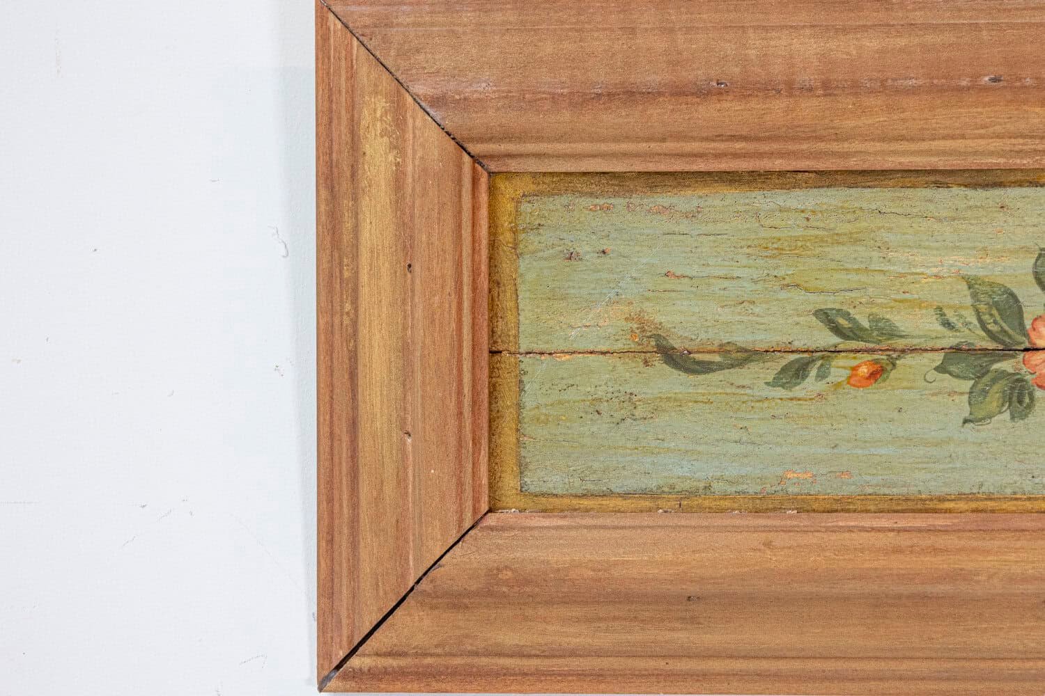 Pair of Decorative 19th Century Floral Painted Panels With New Distressed Frames - JAA