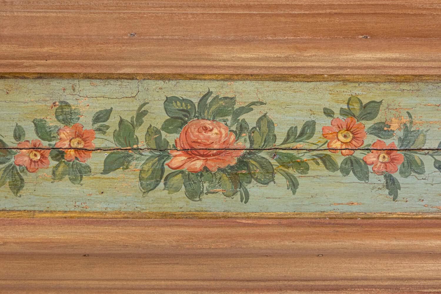 Pair of Decorative 19th Century Floral Painted Panels With New Distressed Frames - JAA