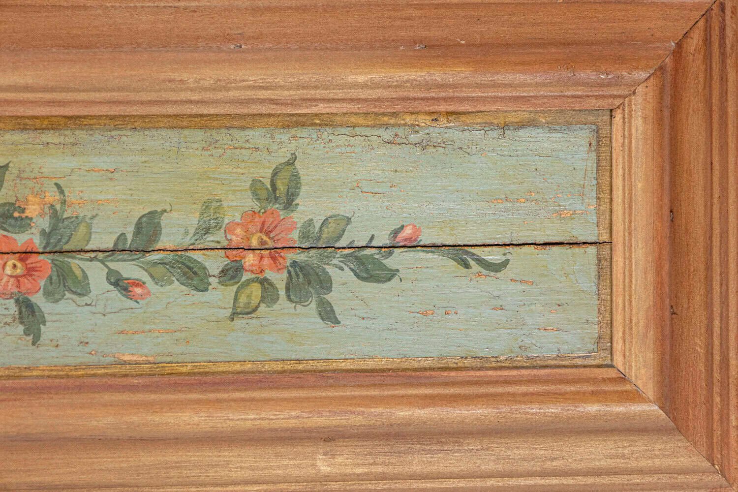 Pair of Decorative 19th Century Floral Painted Panels With New Distressed Frames - JAA