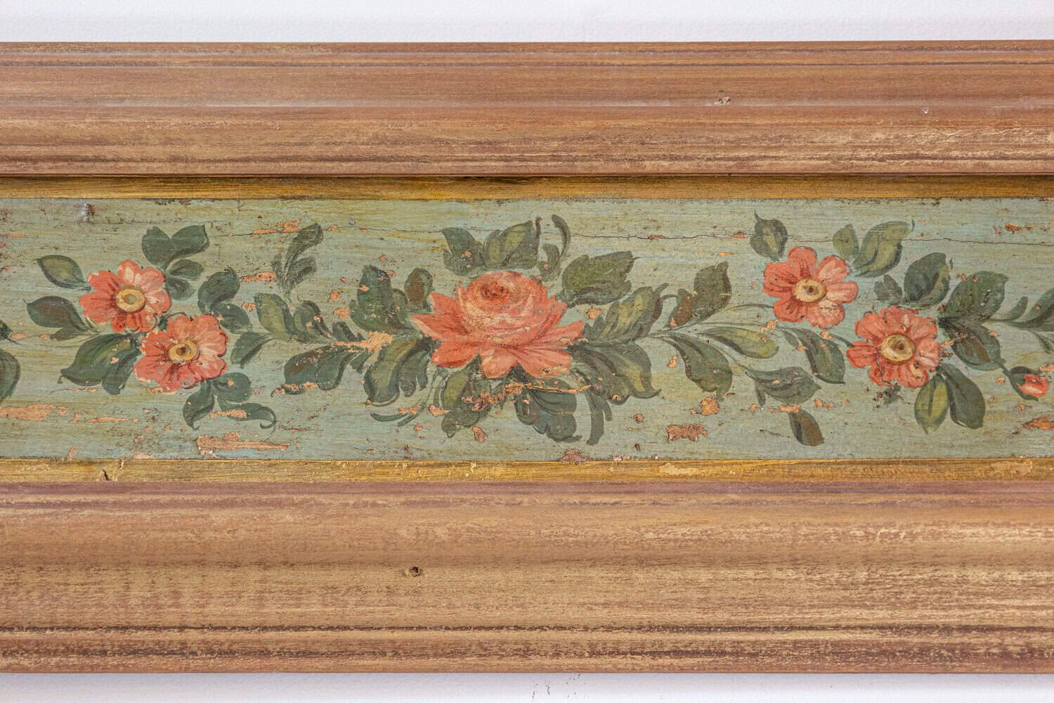 Pair of Decorative 19th Century Floral Painted Panels With New Distressed Frames - JAA