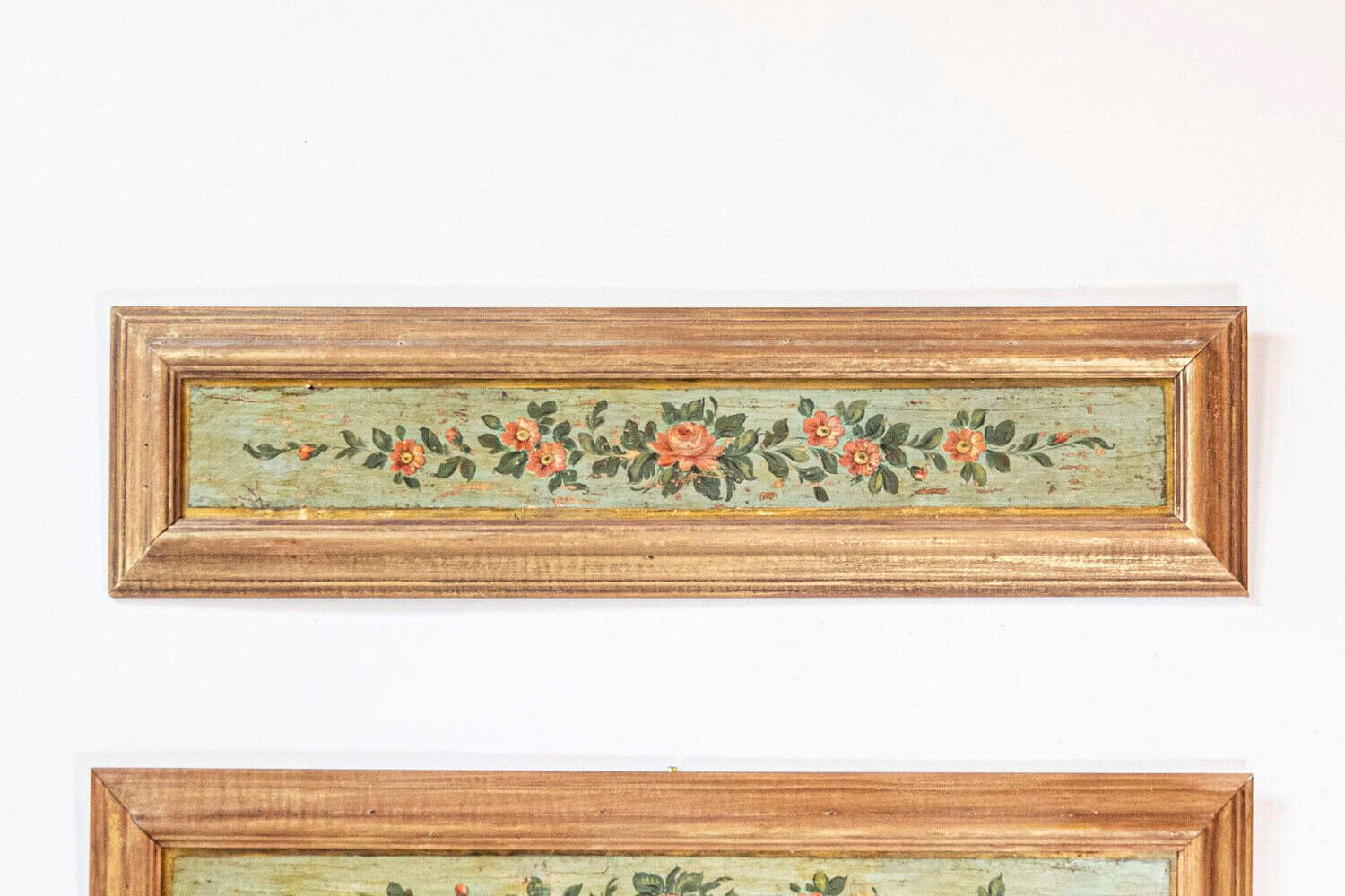 Pair of Decorative 19th Century Floral Painted Panels With New Distressed Frames - JAA