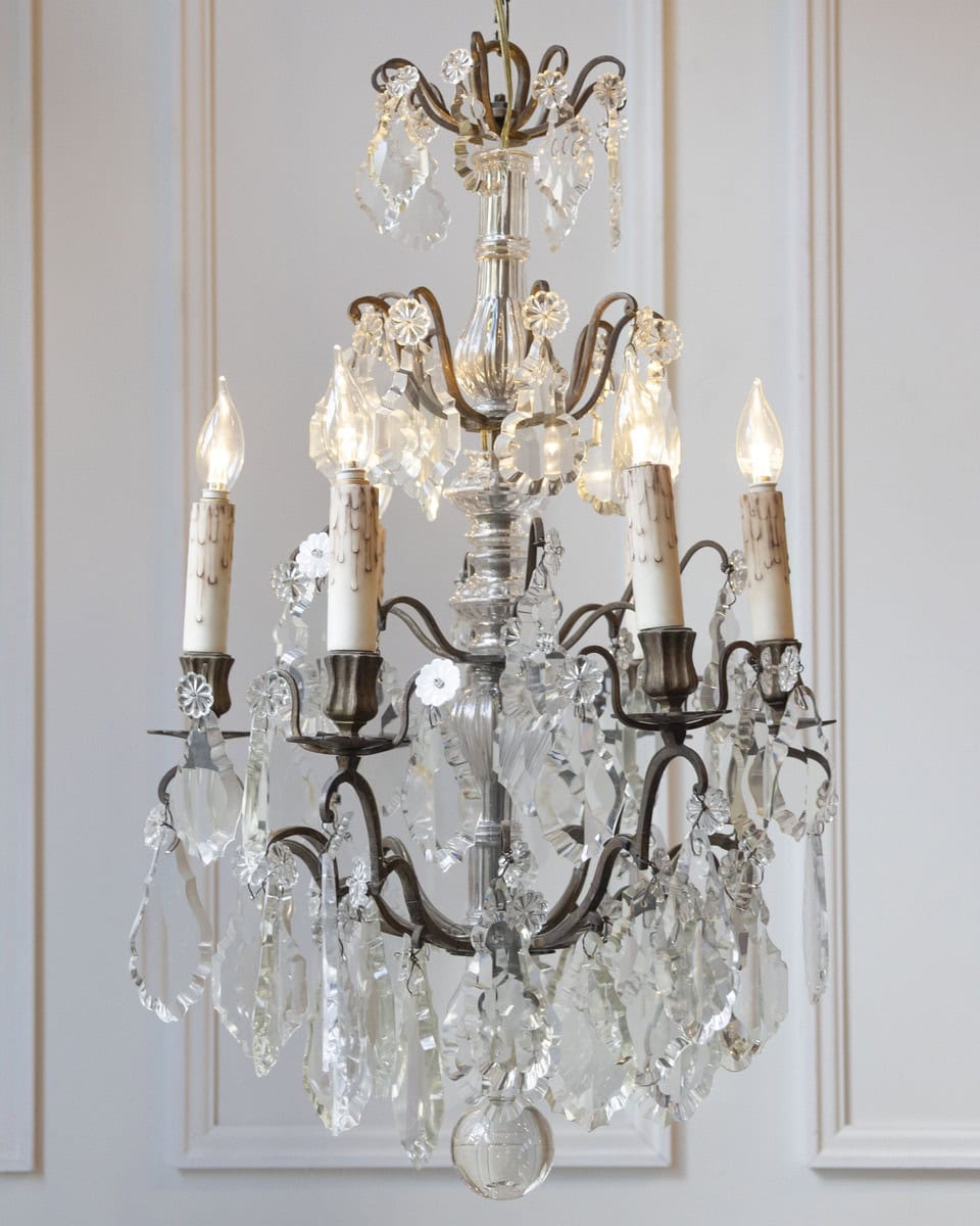 40% OFF at Checkout. French 19th Century Six-Light Crystal Chandelier with Pendeloques and Rosettes - JAA