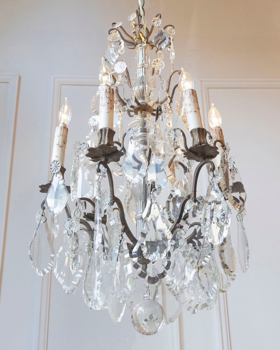 40% OFF at Checkout. French 19th Century Six-Light Crystal Chandelier with Pendeloques and Rosettes - JAA