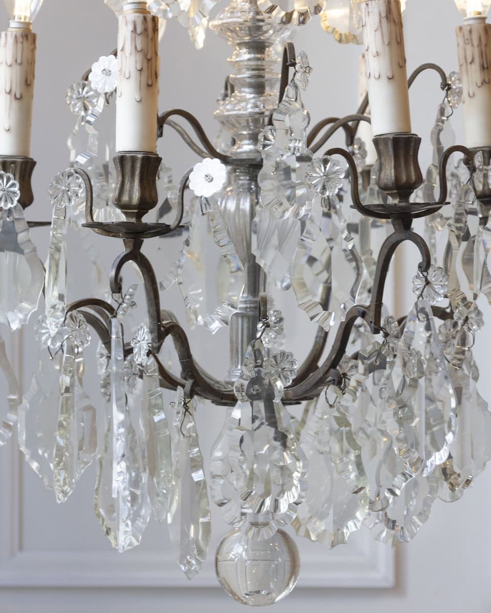 40% OFF at Checkout. French 19th Century Six-Light Crystal Chandelier with Pendeloques and Rosettes - JAA