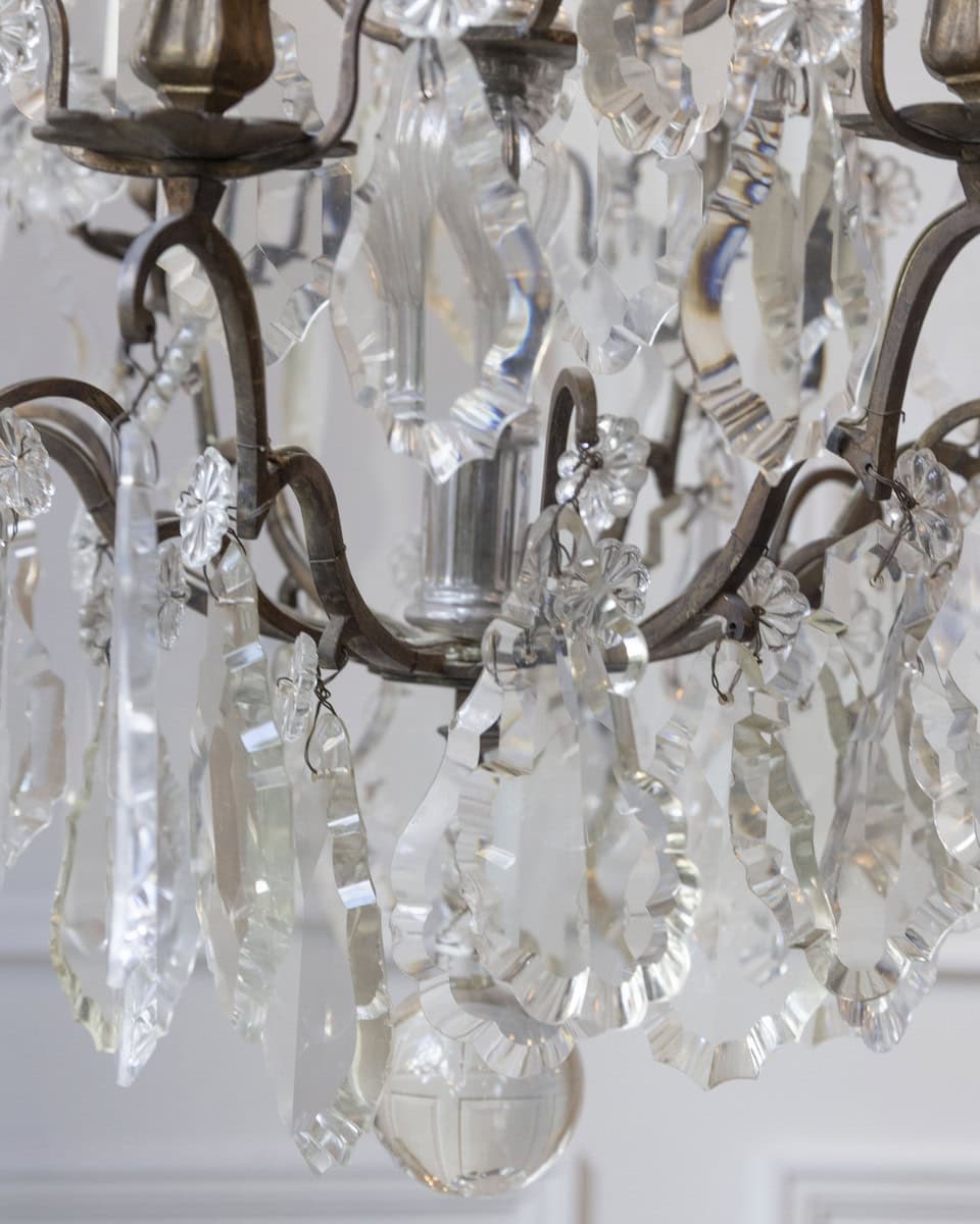 40% OFF at Checkout. French 19th Century Six-Light Crystal Chandelier with Pendeloques and Rosettes - JAA