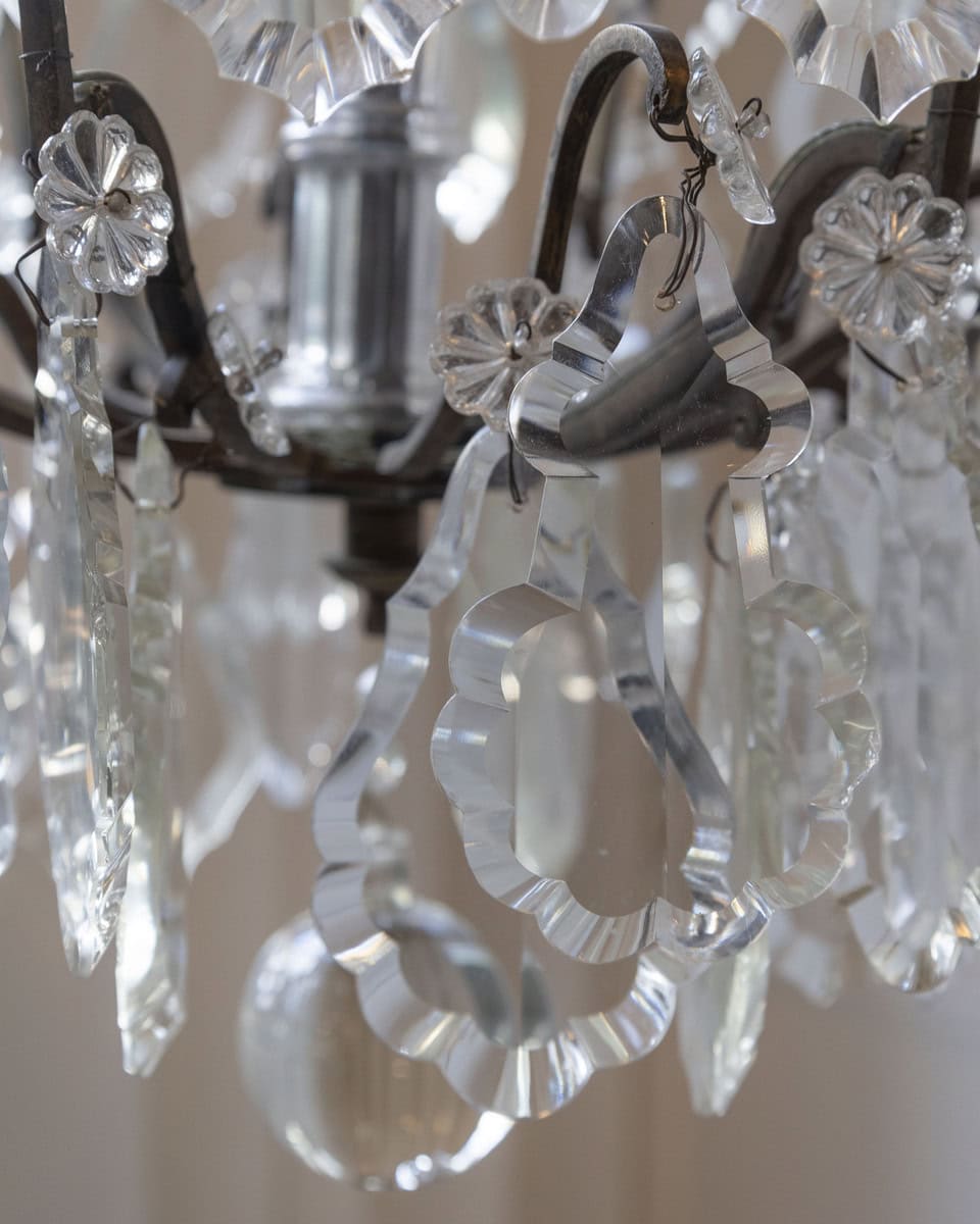 40% OFF at Checkout. French 19th Century Six-Light Crystal Chandelier with Pendeloques and Rosettes - JAA