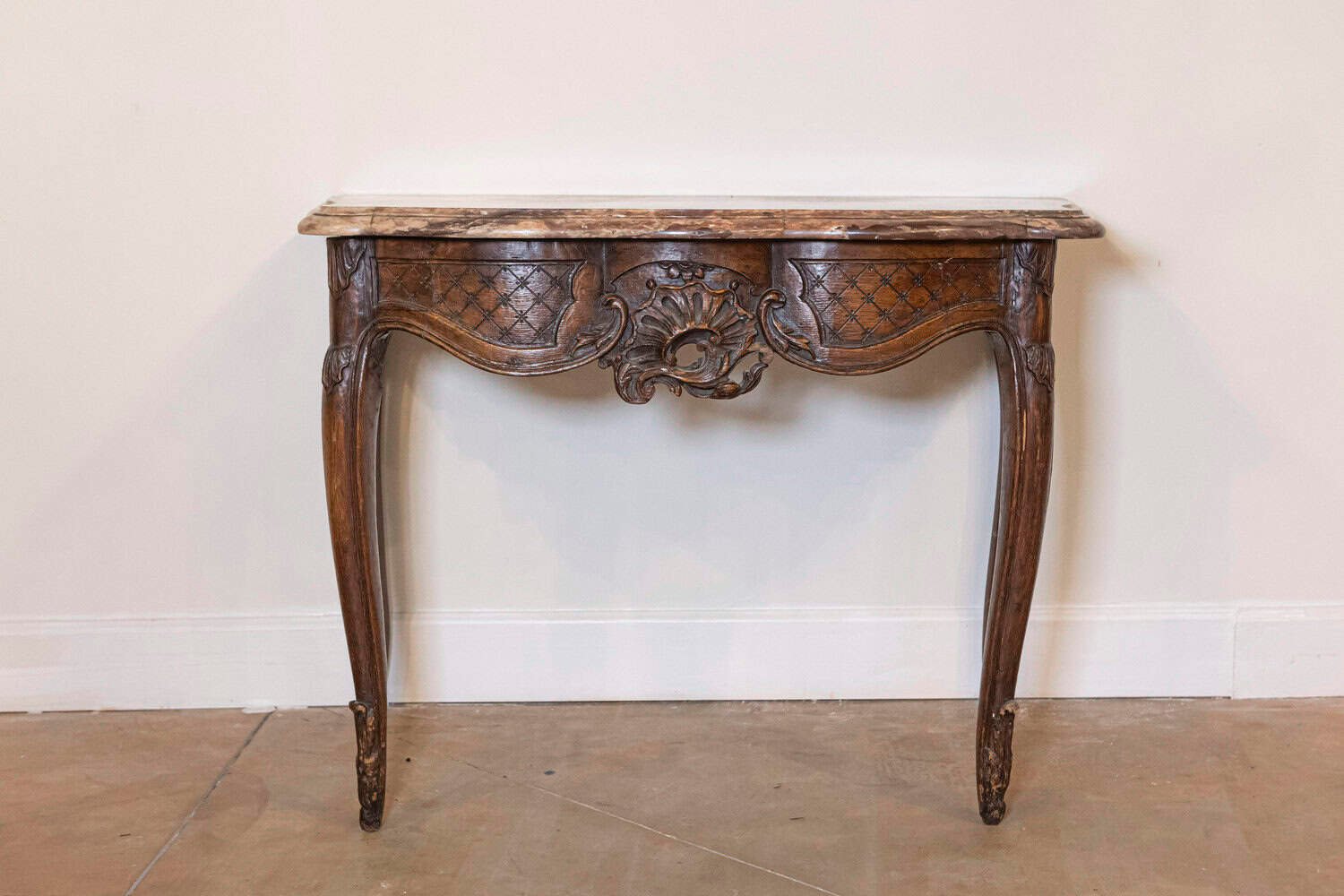 French 1720s Régence Period Walnut Console Table with Original Marble Top - JAA
