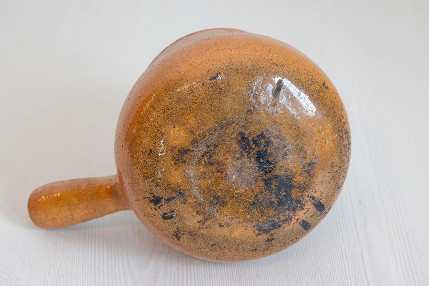 Rustic French 19th Century Pottery Pot with Brown Glaze and Straight Handle - JAA