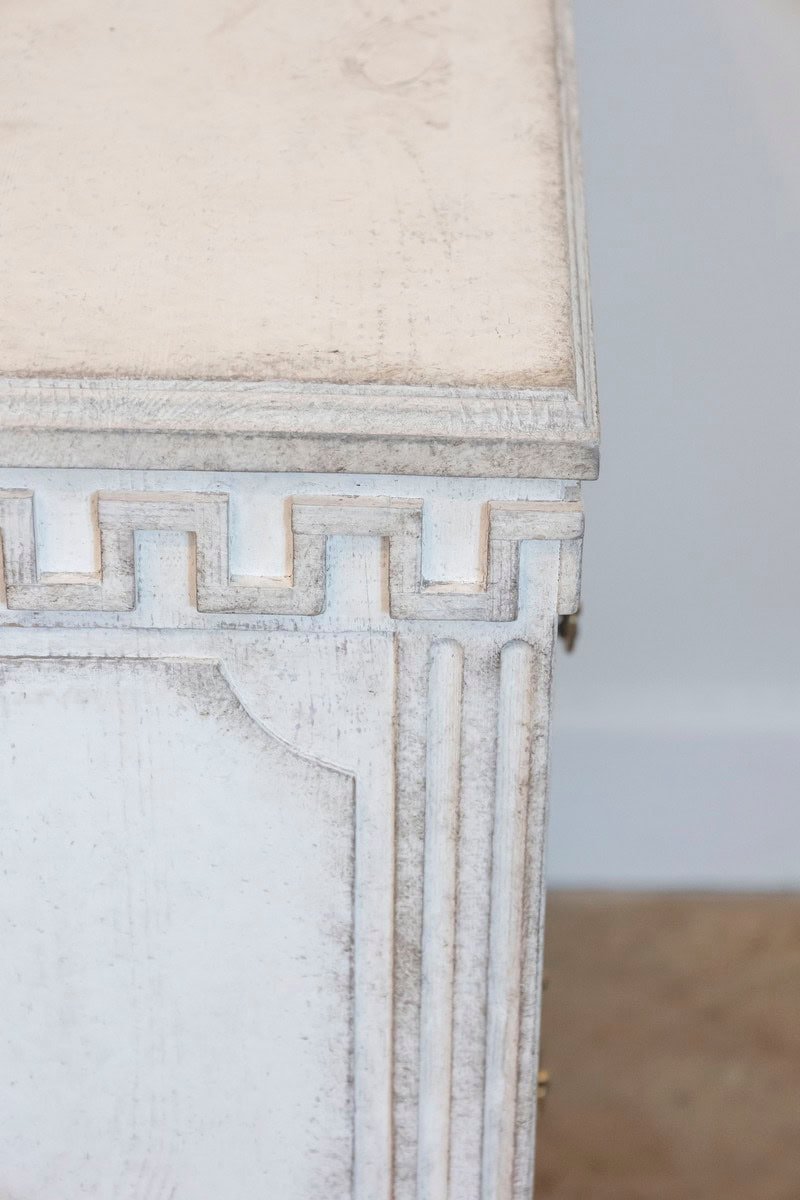 ON HOLD - Gustavian Style 19th Century Painted Swedish Chests with Carved Greek Key Frieze - JAA