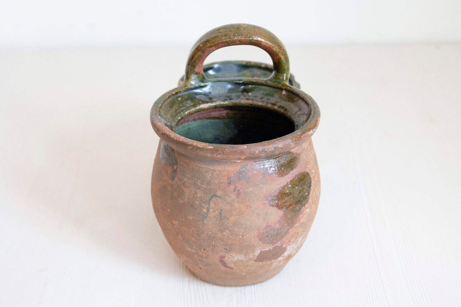 19th Century Green Glazed Shepherd's Lunch Holder Pottery with Bowls and Handle - JAA