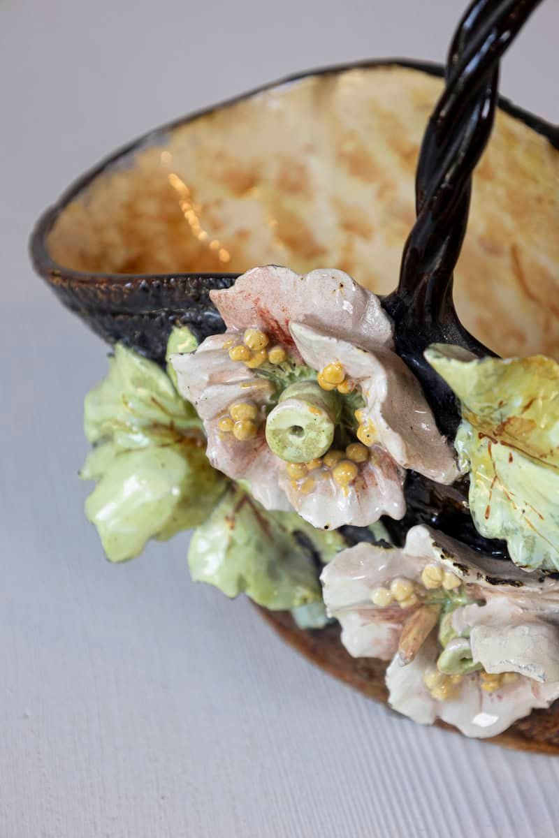 French Ecole de Fontainebleau Barbotine Jardinière Basket with Floral Décor - JAA