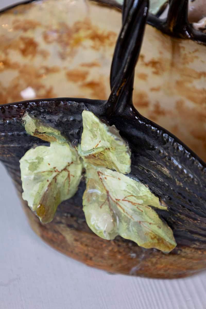 French Ecole de Fontainebleau Barbotine Jardinière Basket with Floral Décor - JAA
