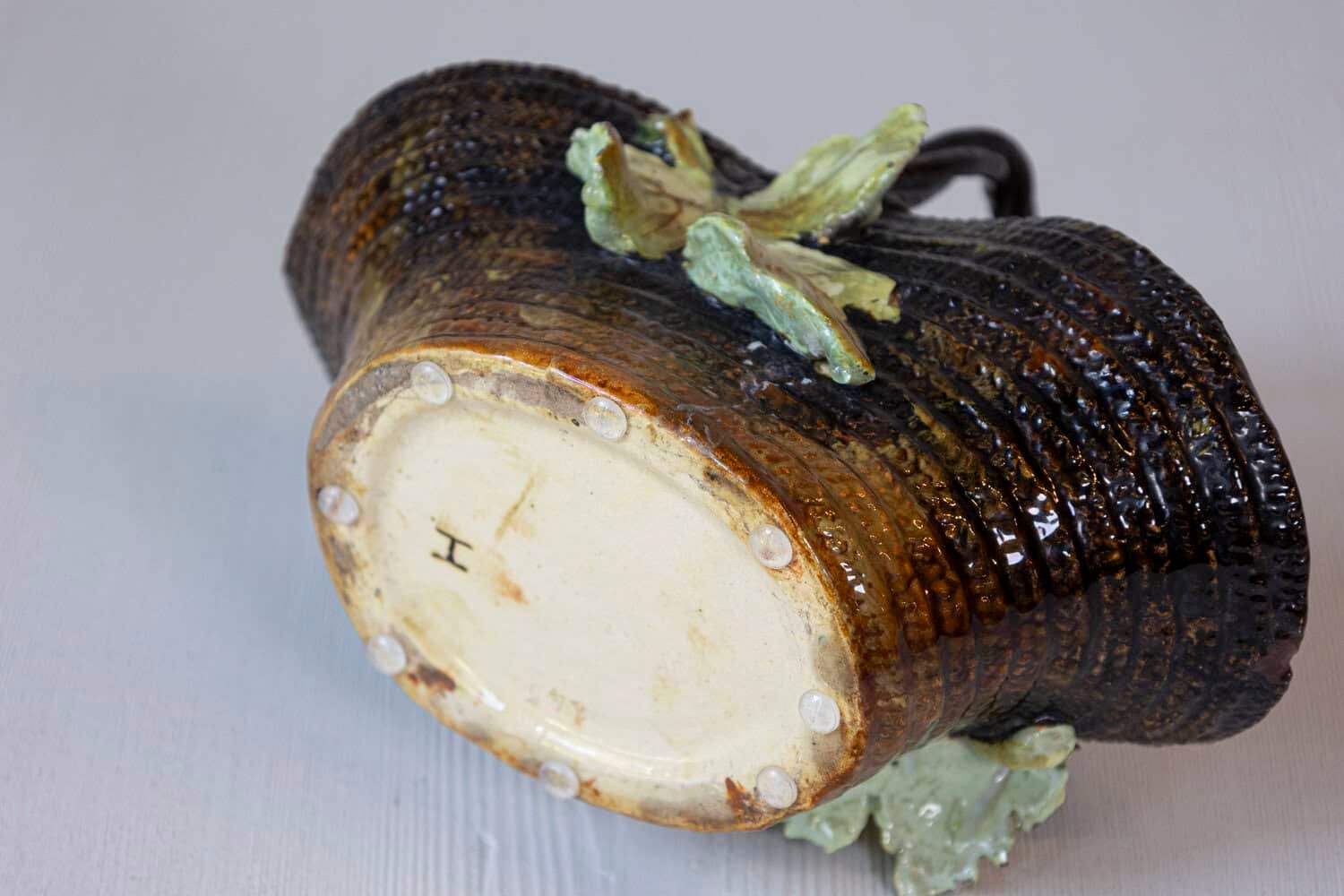 French Ecole de Fontainebleau Barbotine Jardinière Basket with Floral Décor - JAA