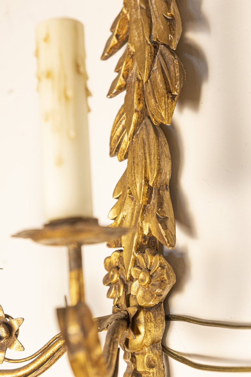 Pair of 20th Century French Gild Wood Sconces - JAA