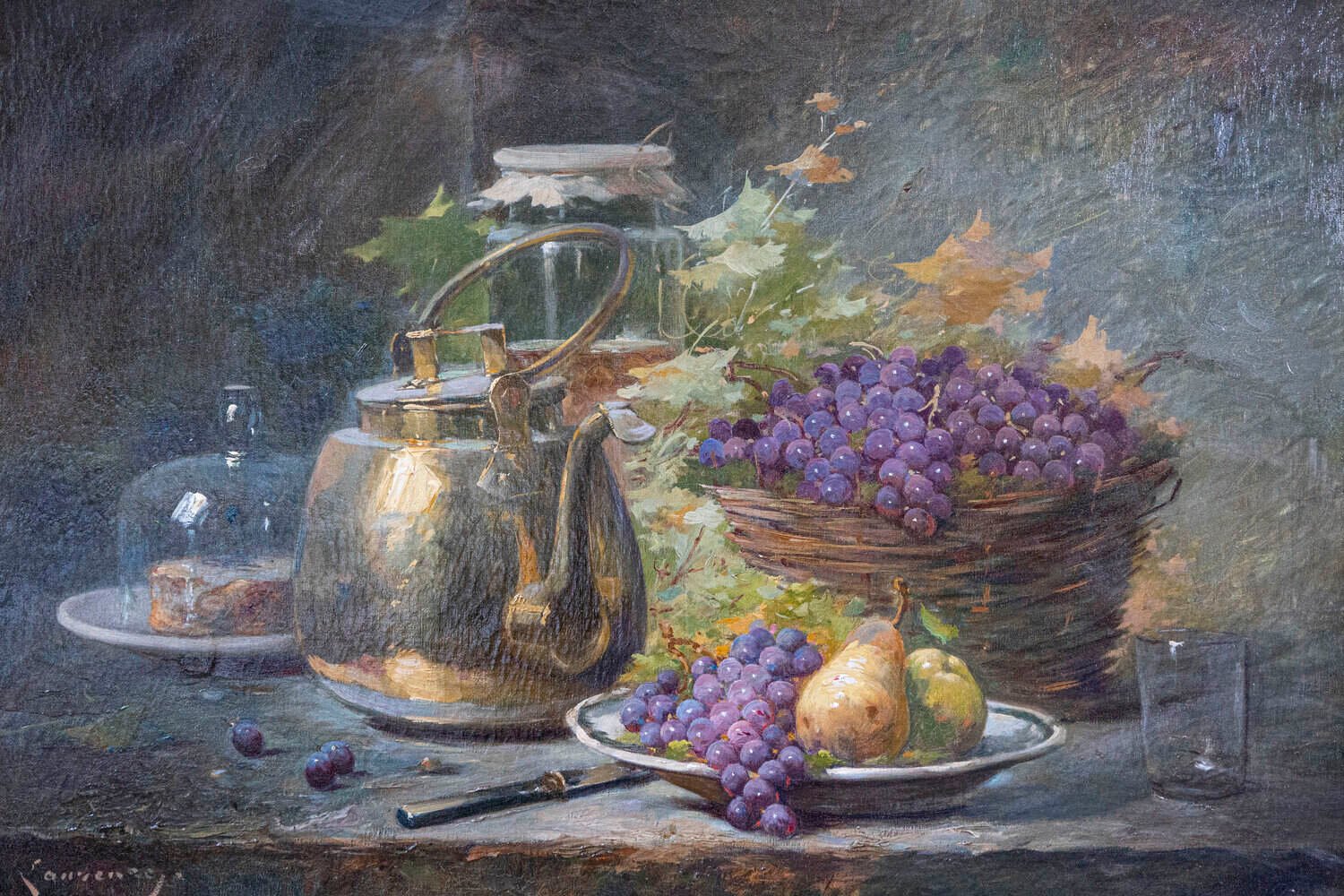 French 1860s Still-Life Painting by Agénorie Monique Laurenceau in Gilt Frame - JAA