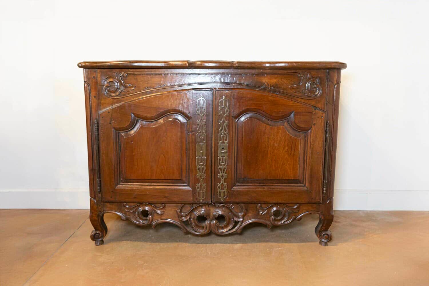 Period Regence French 1720s Walnut Two-Door Buffet with Carved and Pierced Skirt - JAA
