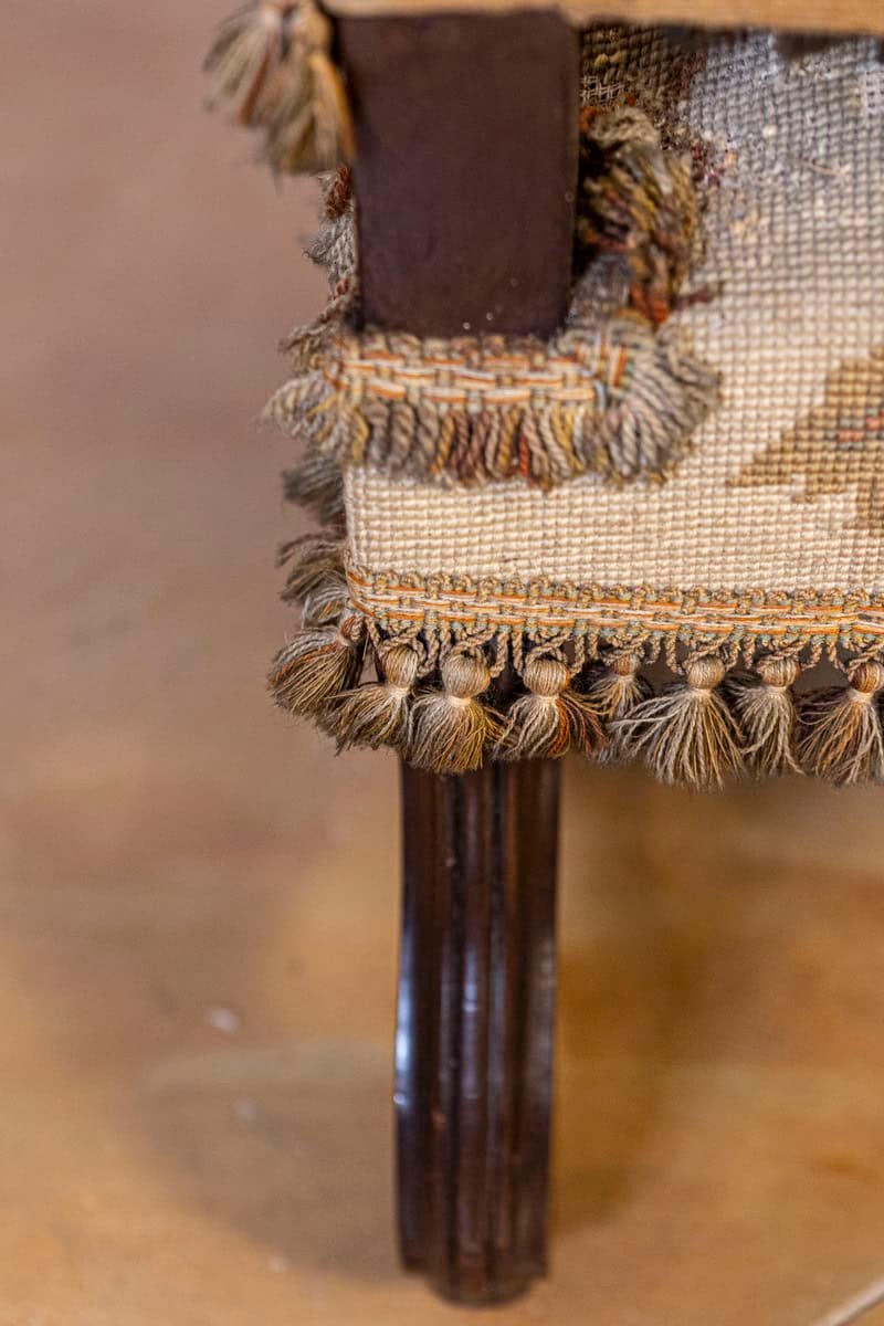 French Louis XIV Style Walnut Fauteuil with Carved Arms and Scrolling Legs - JAA