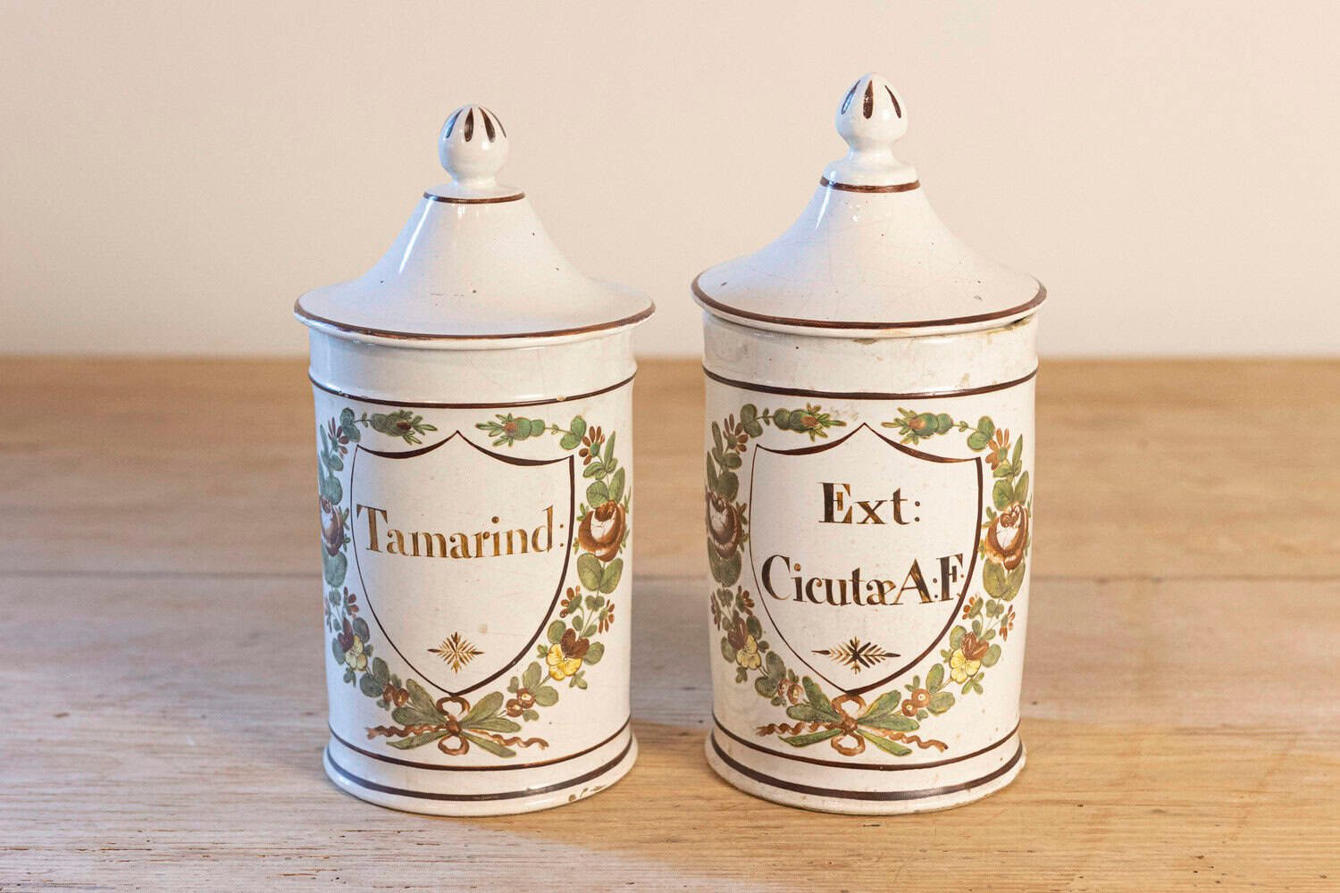 Pair of French Directoire Late 18th Century Lidded Apothecary Jars with Labels - JAA