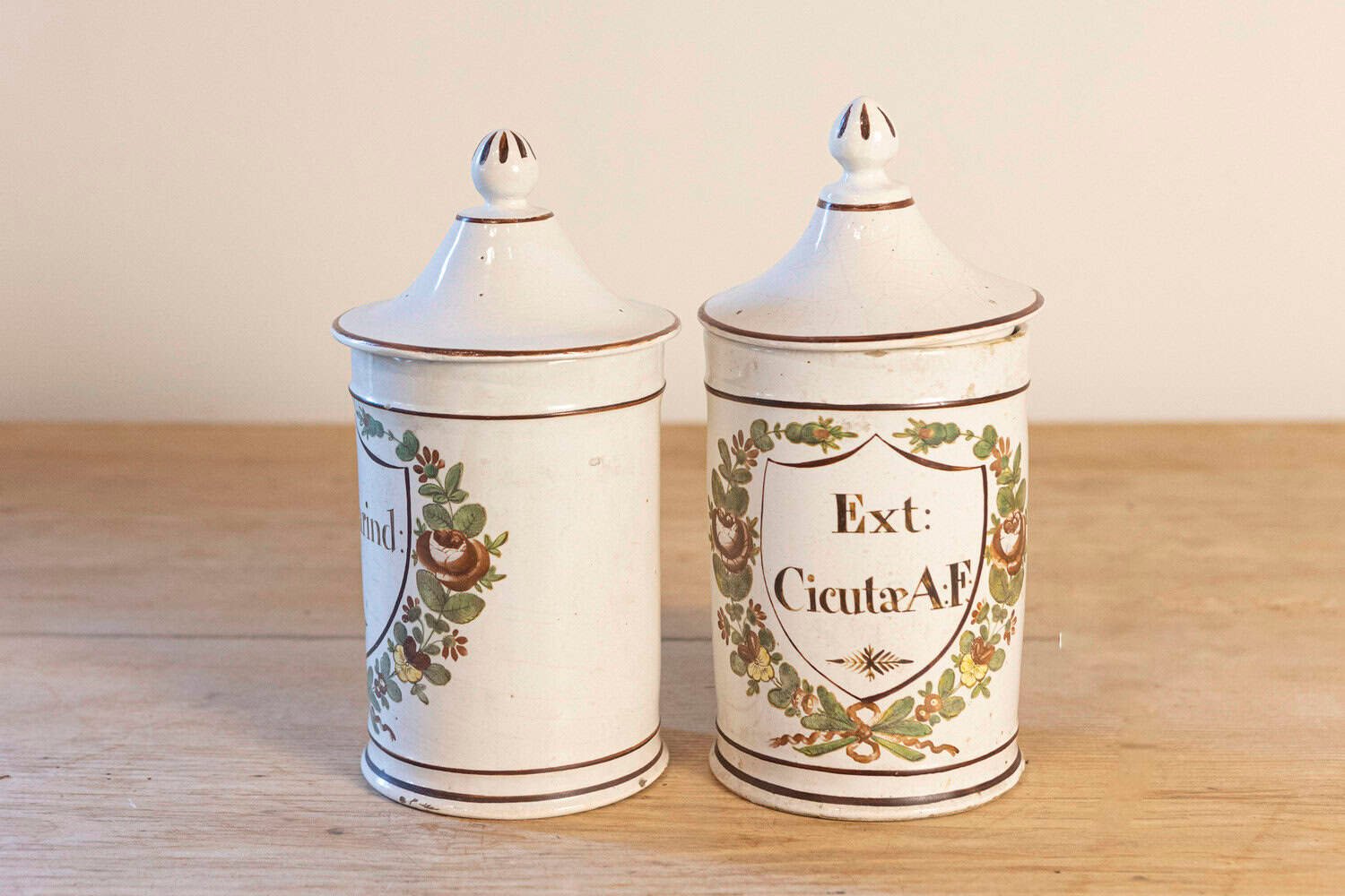 Pair of French Directoire Late 18th Century Lidded Apothecary Jars with Labels - JAA