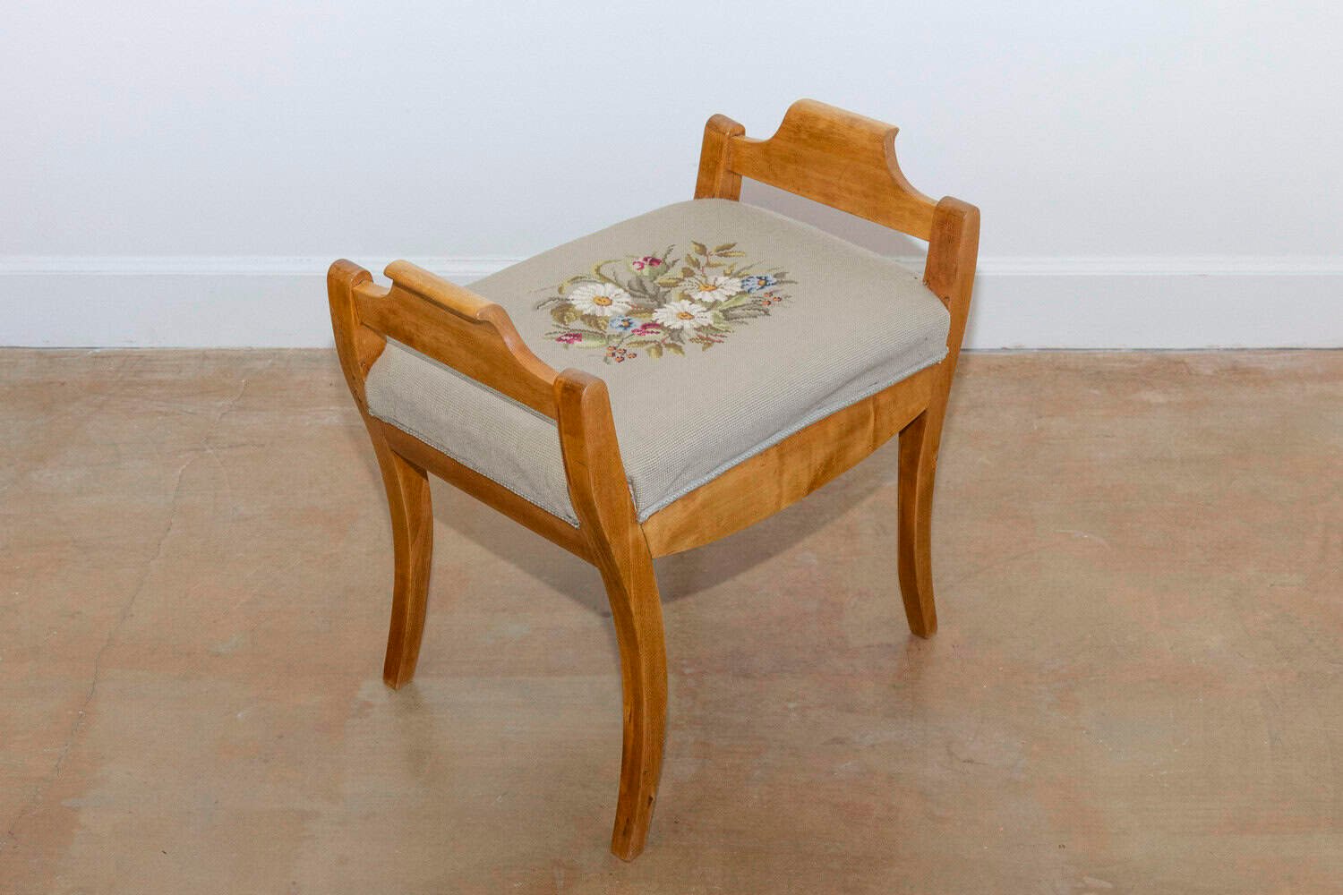 English Turn of the Century Birch Stools with Curving Arms and Saber Legs - JAA