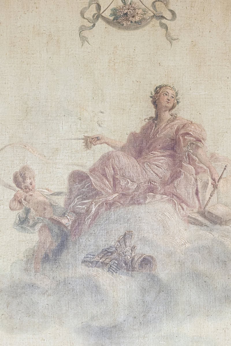 French 1850s Napoléon III Framed Architectural Panel with Allegory of the Arts - JAA