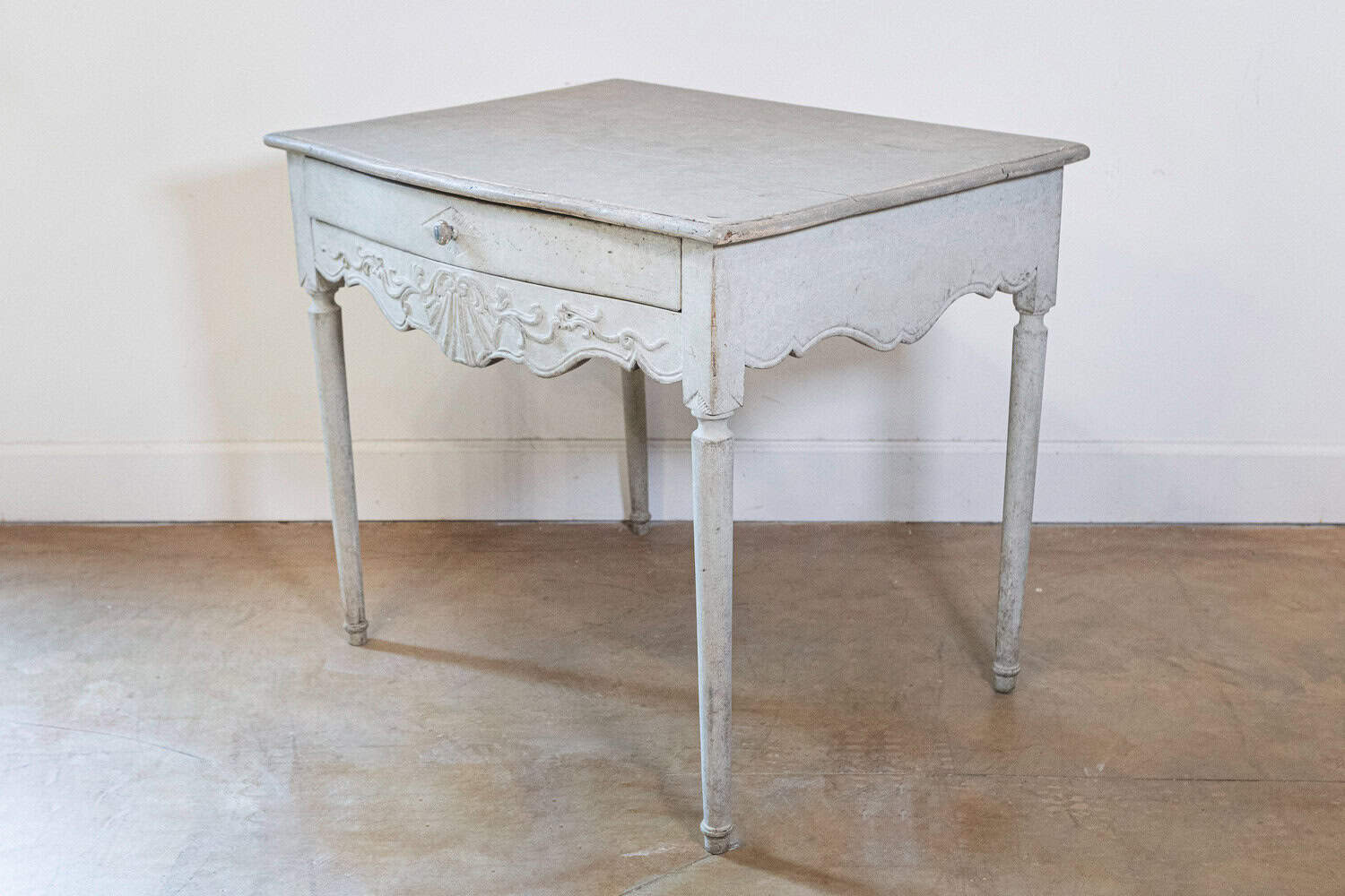 Swedish 1810s Period Gustavian Painted Side Table with Drawer and Carved Apron - JAA