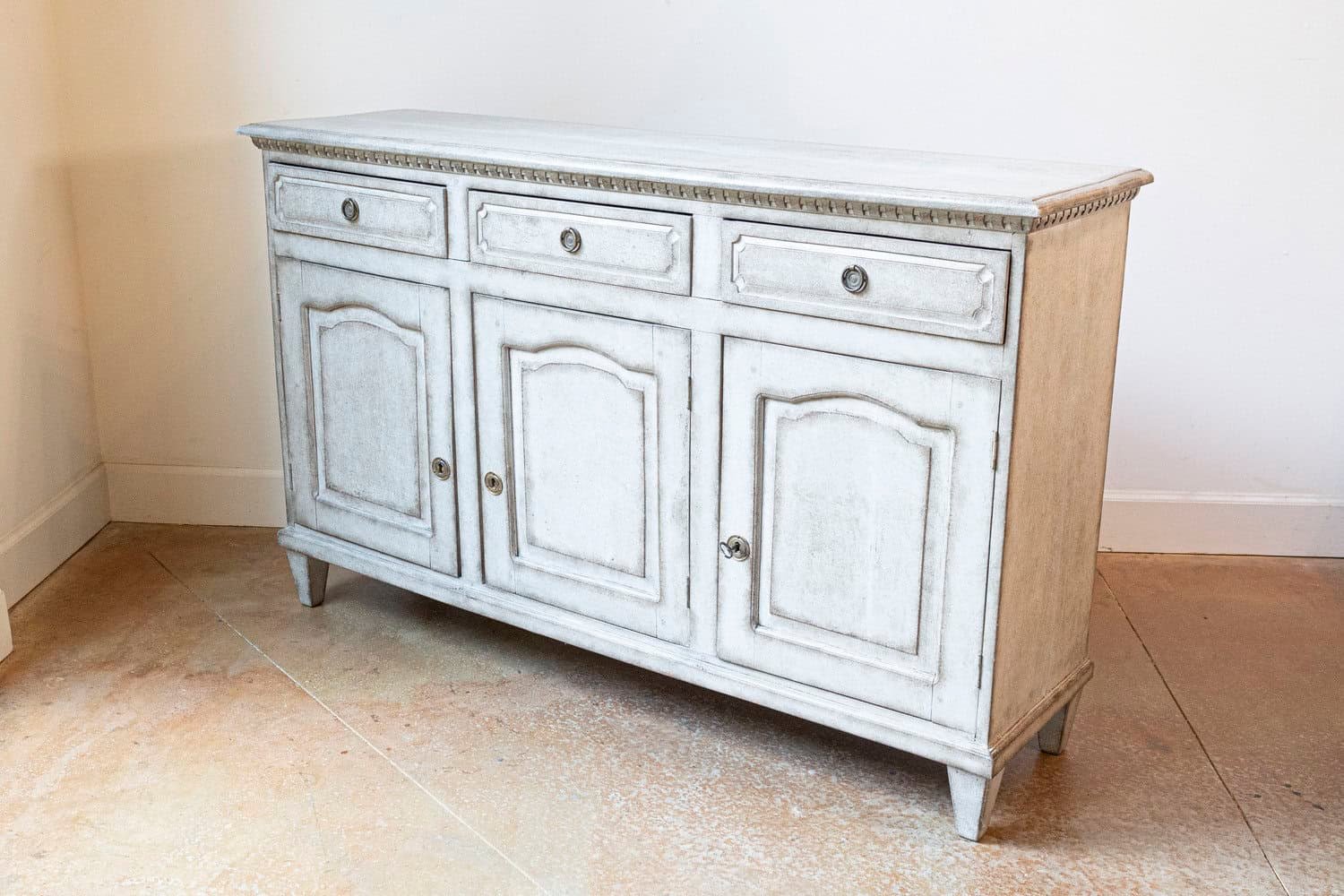 Swedish, 1890s, Painted Wood Sideboard with Three Drawers over Three Doors - JAA