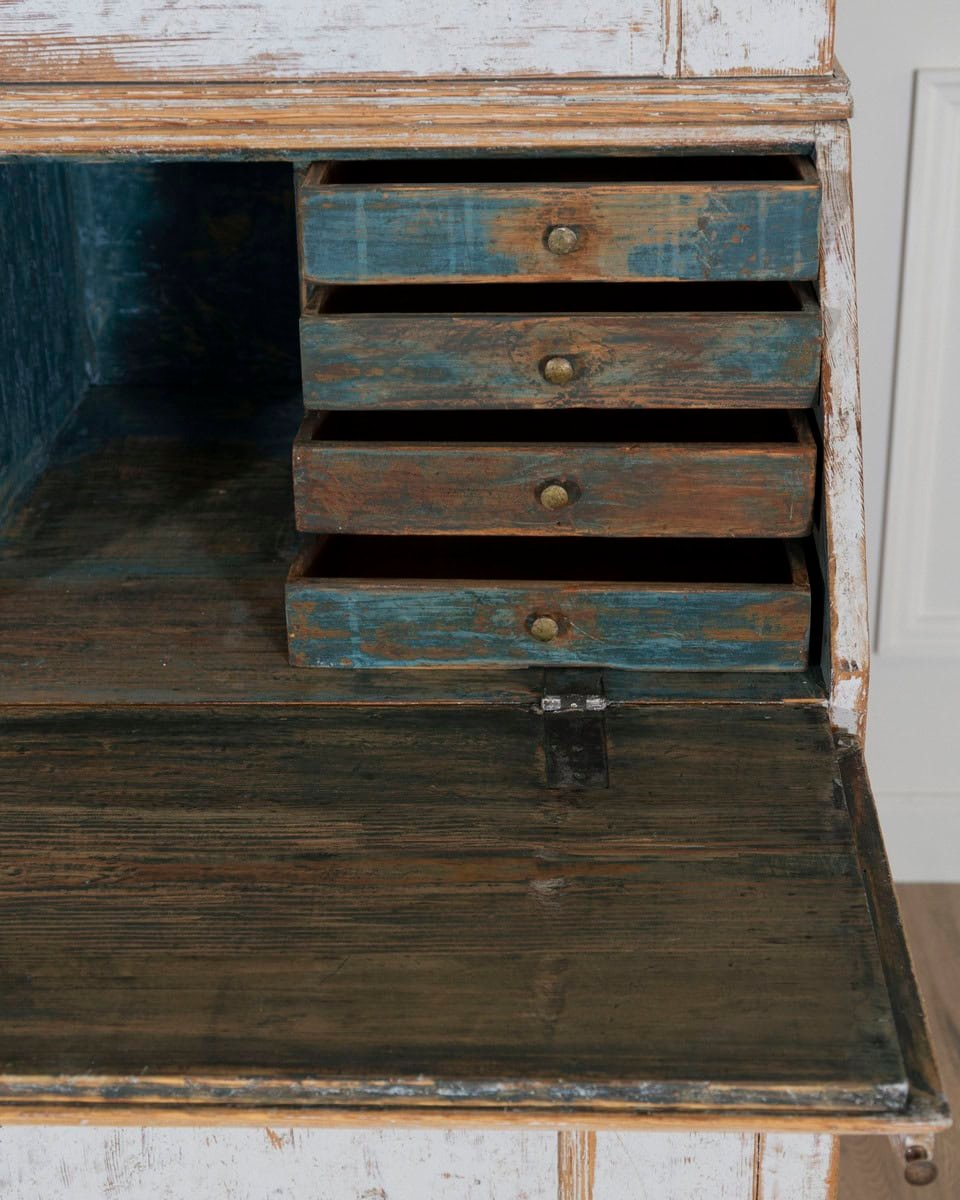 Large Swedish Painted Secretary from Värmland, Dated 1854 - JAA