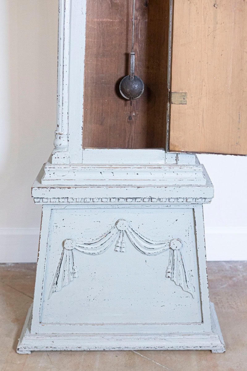 Swedish Neoclassical Style Painted Wood Longcase Clock with Carved Palmette - JAA