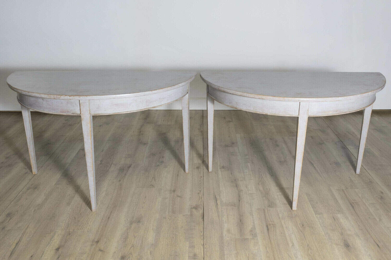 1860s Gustavian Style Swedish Painted Demi-Lune Tables with Tapered Legs - JAA