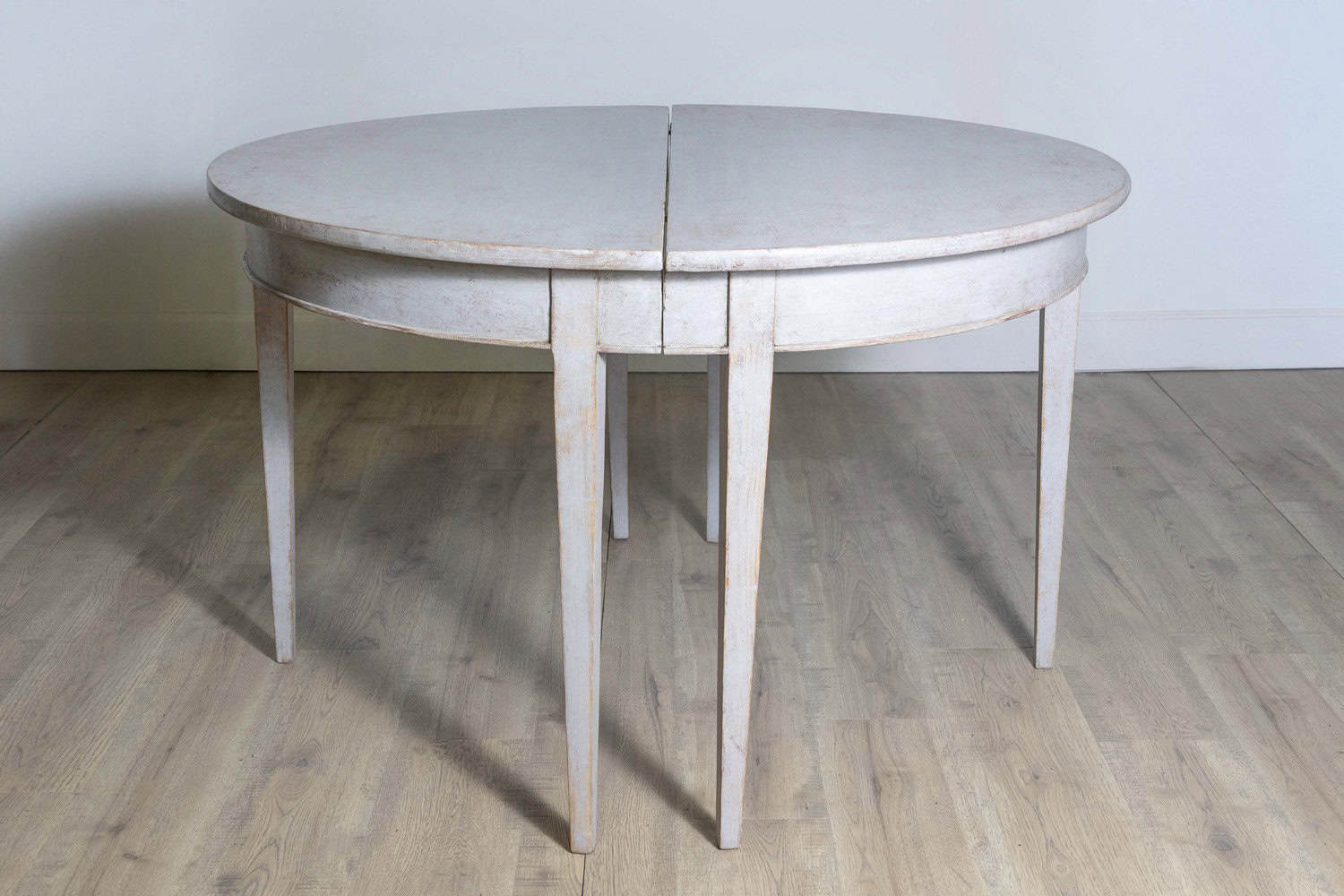 1860s Gustavian Style Swedish Painted Demi-Lune Tables with Tapered Legs - JAA