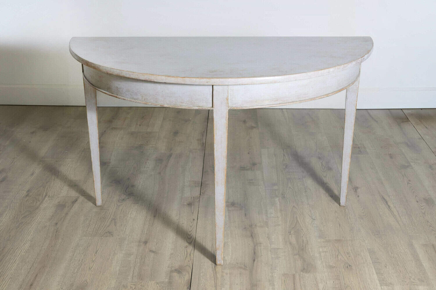 1860s Gustavian Style Swedish Painted Demi-Lune Tables with Tapered Legs - JAA