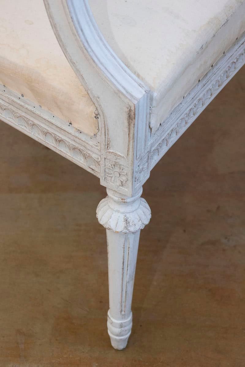 Swedish Gustavian Style 1900 Painted Wood Armchairs with Carved Aprons - JAA