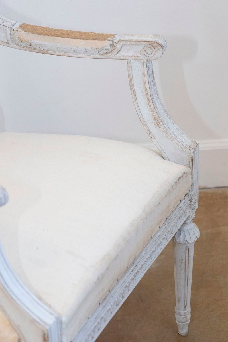 Swedish Gustavian Style 1900 Painted Wood Armchairs with Carved Aprons - JAA
